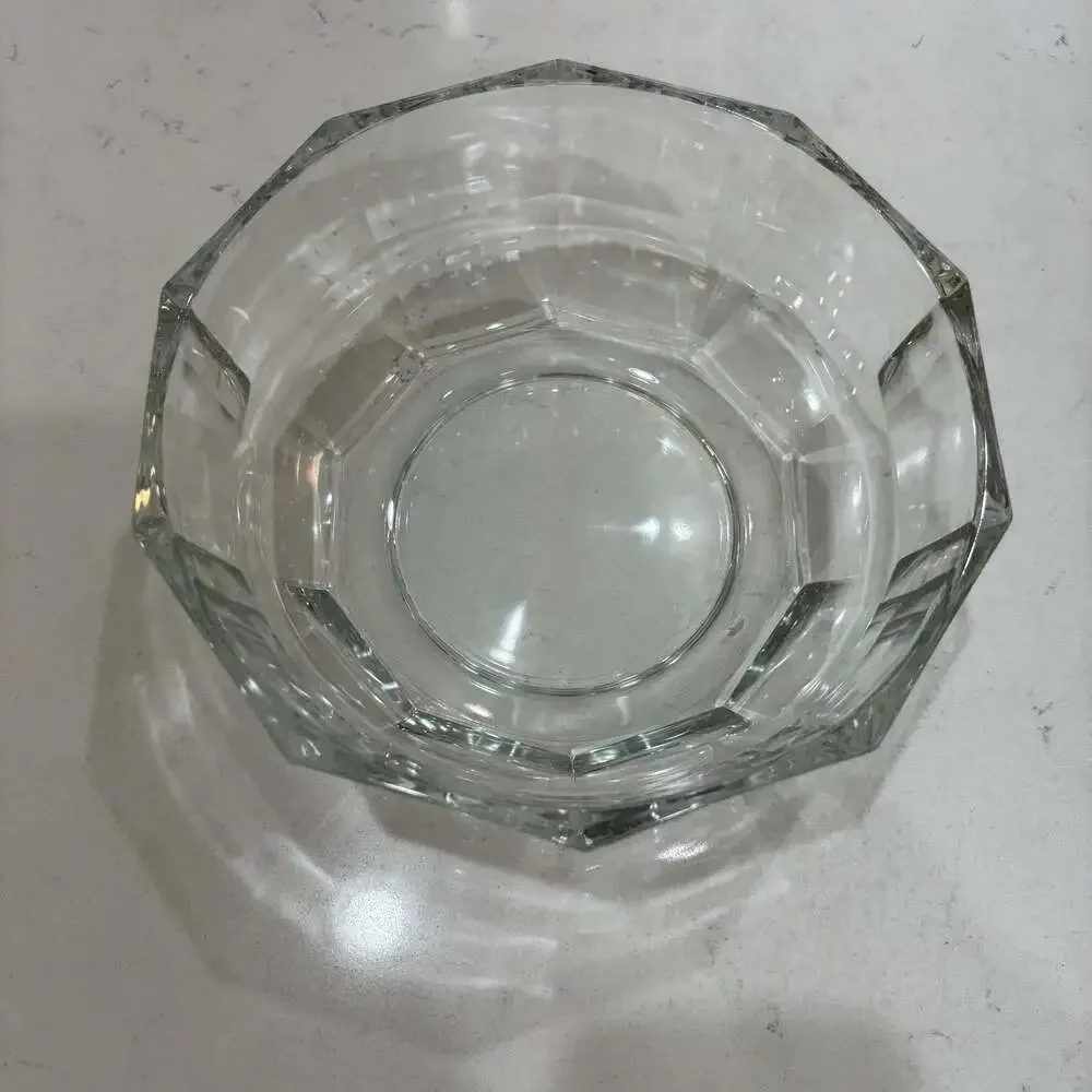 Vintage Clear Glass Decagon Faceted Serving Bowl, Made in Italy 9”